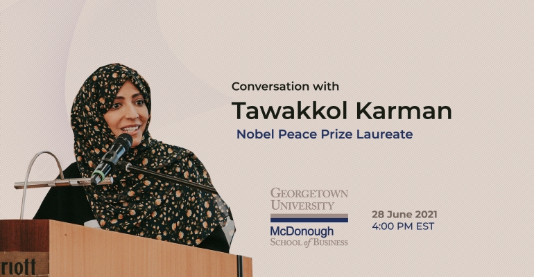 Mrs. Tawakkol Karman participates in a dialogue with Georgetown University students